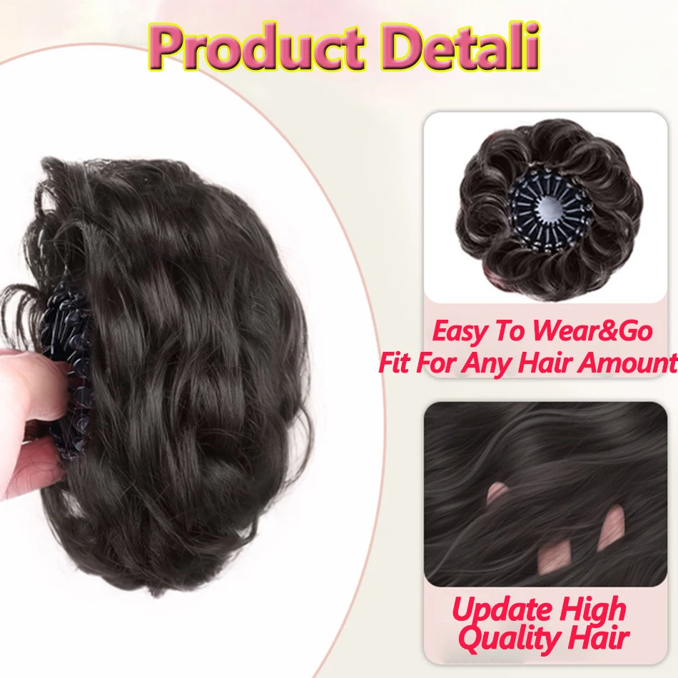Synthetischer unordentlicher Haarknoten-Chignon mit Vogelnest, erweiterbare Haarspange, lockiges Kunsthaar, Pferdeschwanz, Haargummis, Kopfbedeckung für Frauen