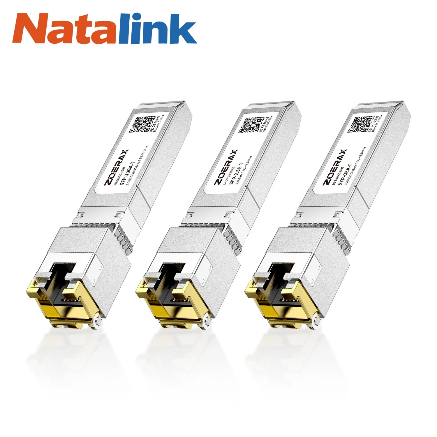 Natalink 10G/2,5/1,25G GBASE-T SFP+ zu RJ45 CAT.6a Transceiver Modul Auto-Negotiation Ethernet Modul SFP+ Kupfer Kabel Adapter