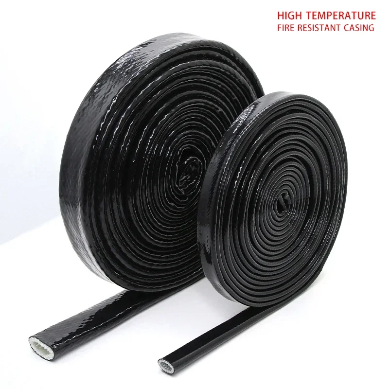 Tabung serat kaca silikon tahan suhu tinggi, pipa Casing tahan api lengan kepang serat kaca berlapis Resin