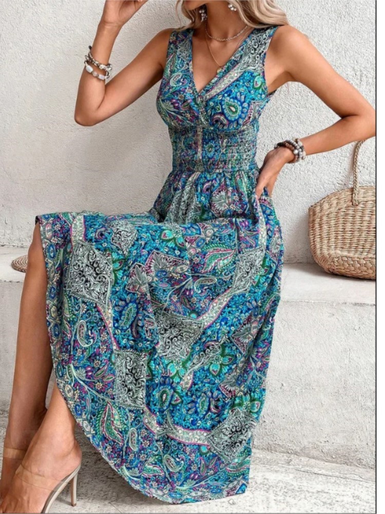 Sommer Boho Kleid Frauen Mode Ärmelloses Drucken Strand Party Kleider Elegante Casual Urlaub Weibliche Kleid Für Frauen Robe Femme