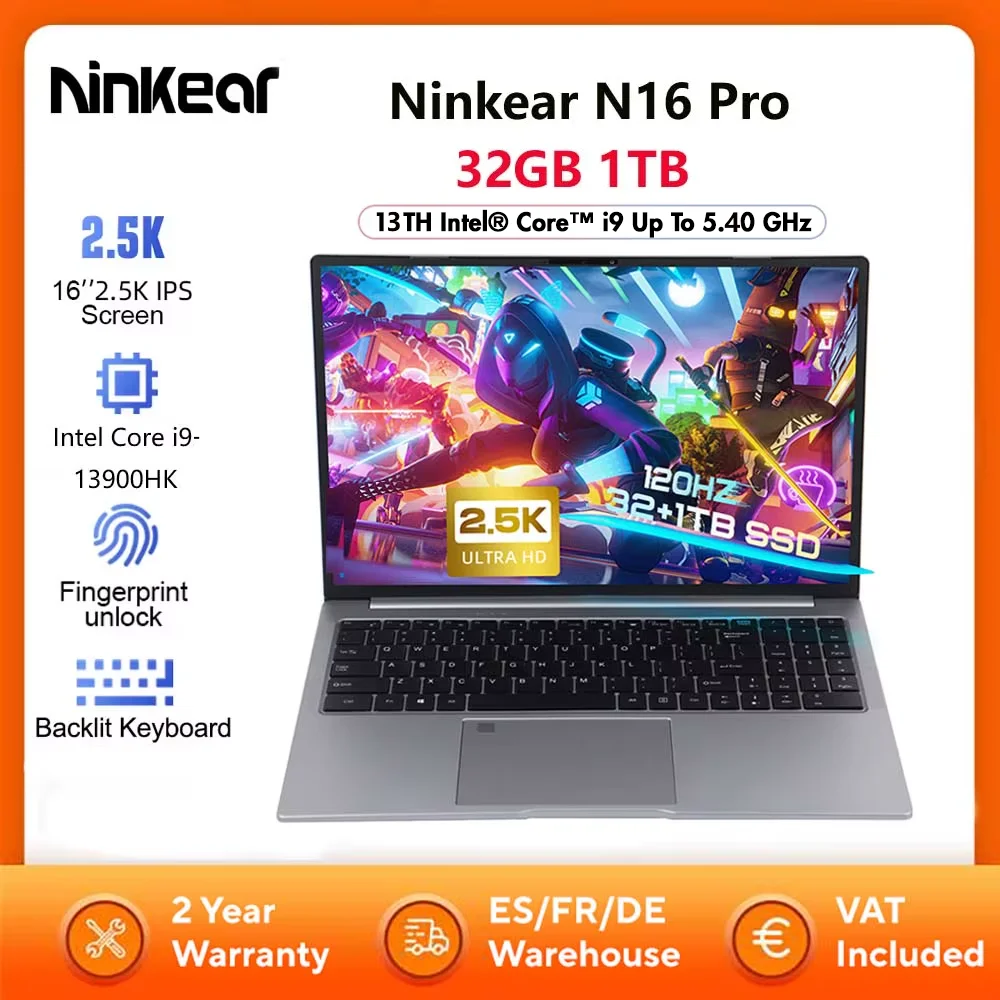 Laptop do gier Ninkear N16 PRO, procesor Intel i7-13620H z 13. generacji, WiFi 6, ekran 16-calowy 2.5K IPS 120Hz, komputer biurowy, notebook