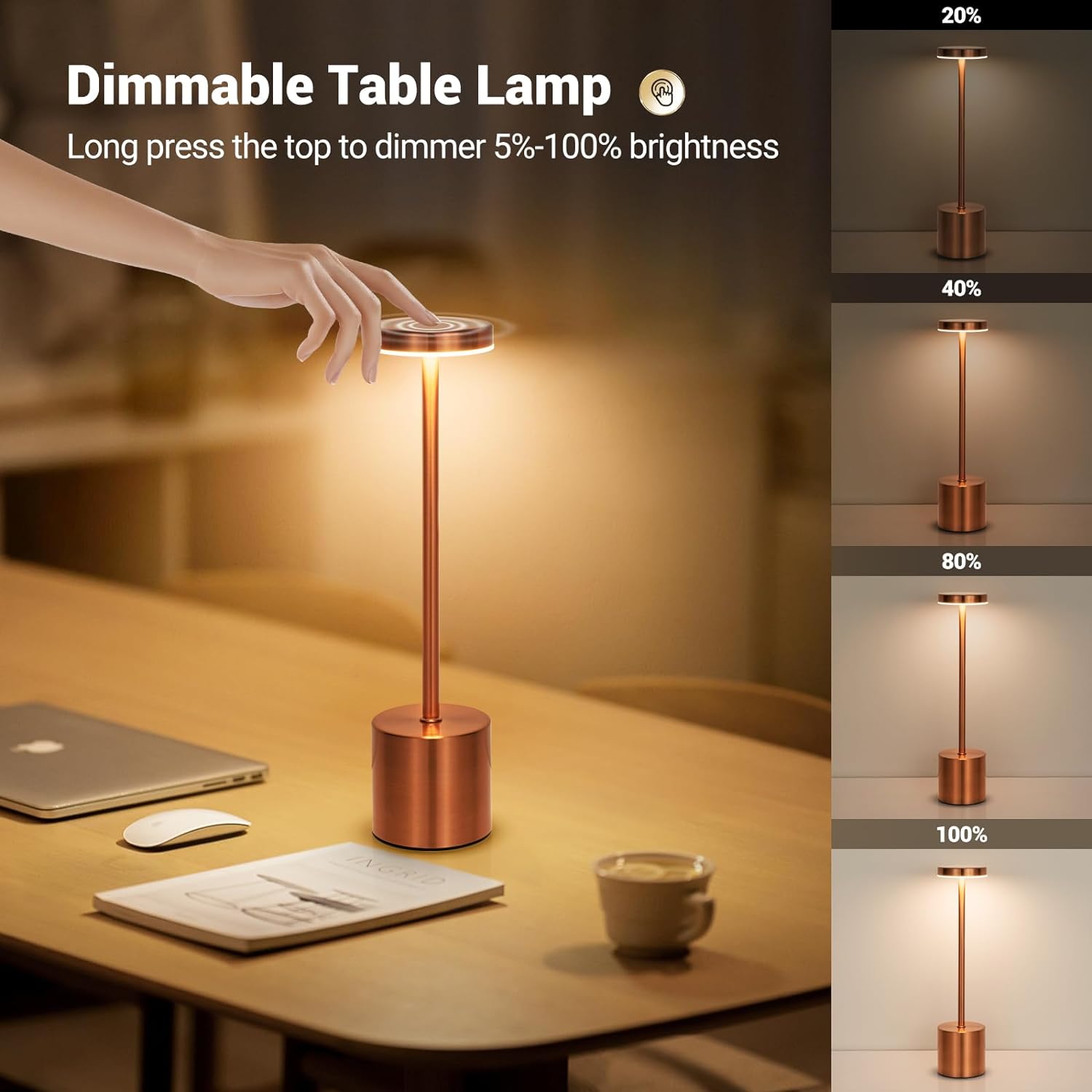 Recarregável Candeeiro de Mesa LED com Sensor de Toque, Desktop Night Light, Lâmpada de Leitura sem fio, Restaurante, Hotel, Bar, Decoração Do Quarto