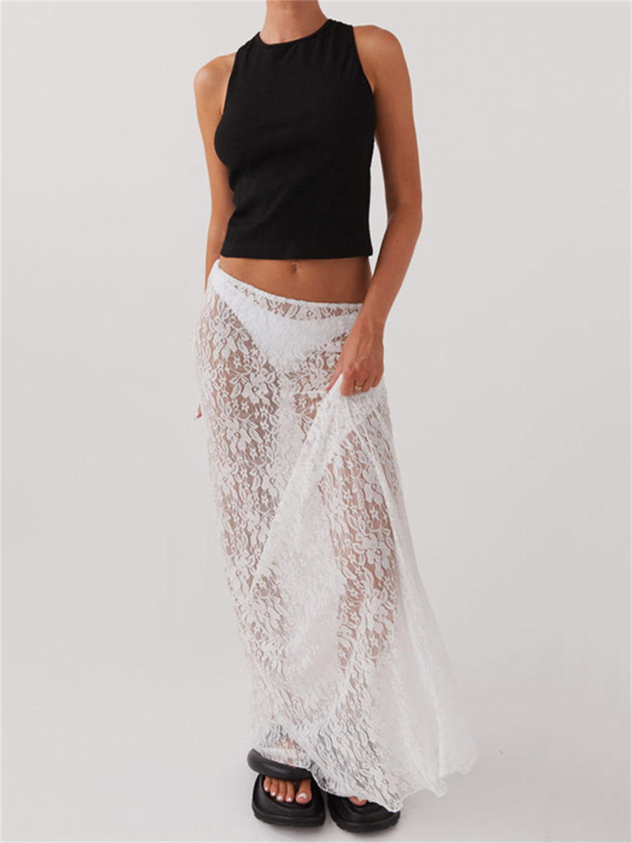 Y2K witte Fairycore Boho bloemen kanten maxi rokken dames pure lage taille vintage lange rokken 2024 zomer harajuku vakantie outfits