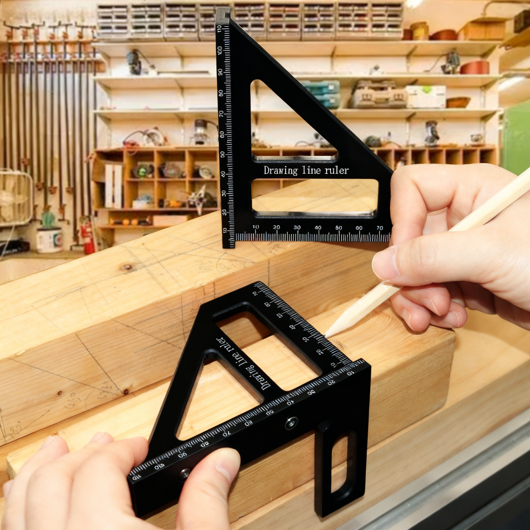 45°/90° 3D Miter Triangle Ruler, Plastic Multi-Angle Square Protractor for Carpentry Layout Measuring Drawing Line Diy Hand Tool