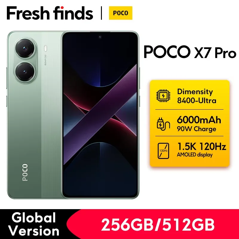 POCO X7 Pro Global Version 5G โทรศัพท์มือถือขนาด 8400-Ultra 6000mAh แบตเตอรี่ 90W HyperCharge 1.5K 120Hz จอแสดงผล IP68 NFC