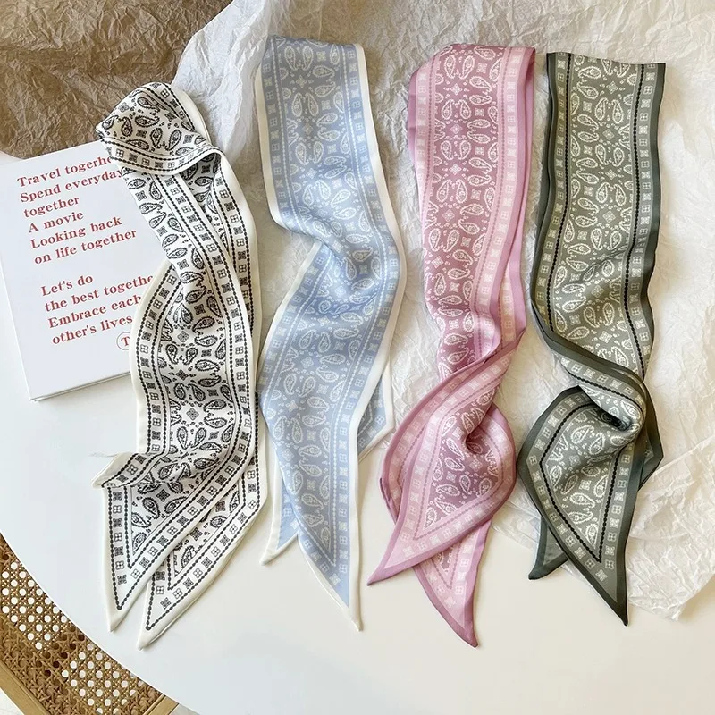 Set Serie Seide Satin Schal Frauen Tuch Haarbänder Kopfschmuck Zubehör Dame Schals Band Krawatten für Tasche Griff/4 stücke