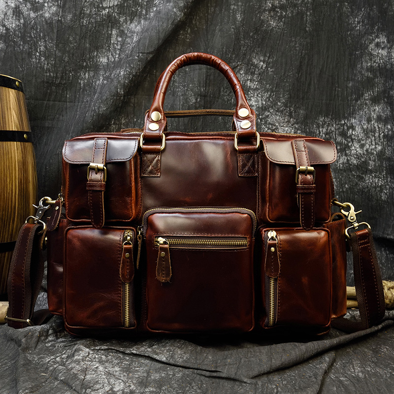 Slip Vintage in vera pelle da uomo borsa in vera pelle per borsa a strati per borsa da lavoro per PC Notebook da 15 pollici marrone