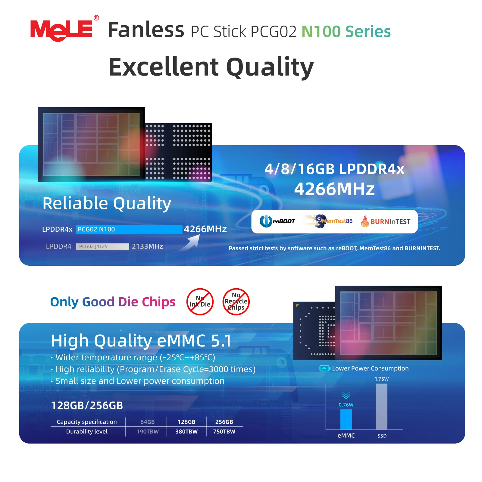 MeLE Fanless Mini PC Stick N100 8GB 256GB , Micro Computer Stick HDMI 4K Gigabit Ethernet,Wi-Fi5 PCG02