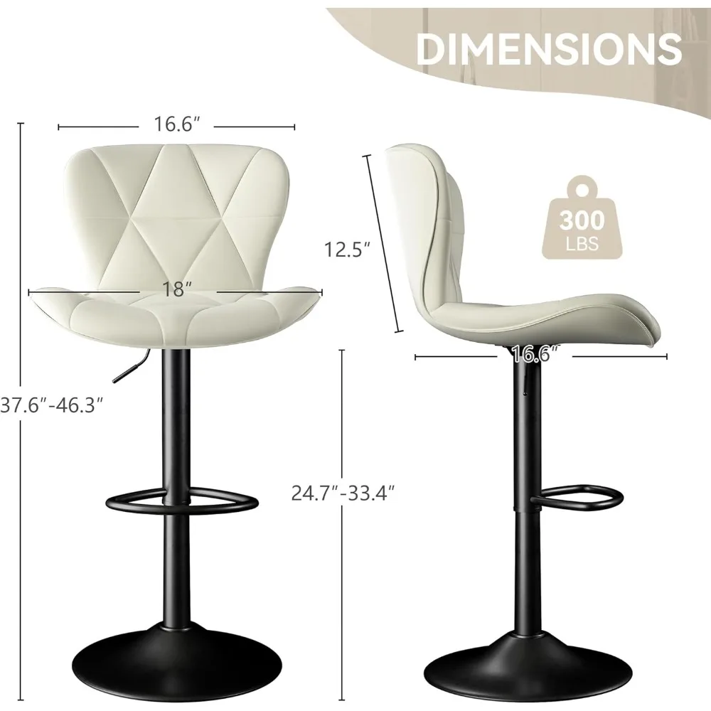 Bar Stools Set of 4,Adjustable Swivel Barstools, Faux Leather Bar Chairs,Upholstered Counter Height with High Backrest