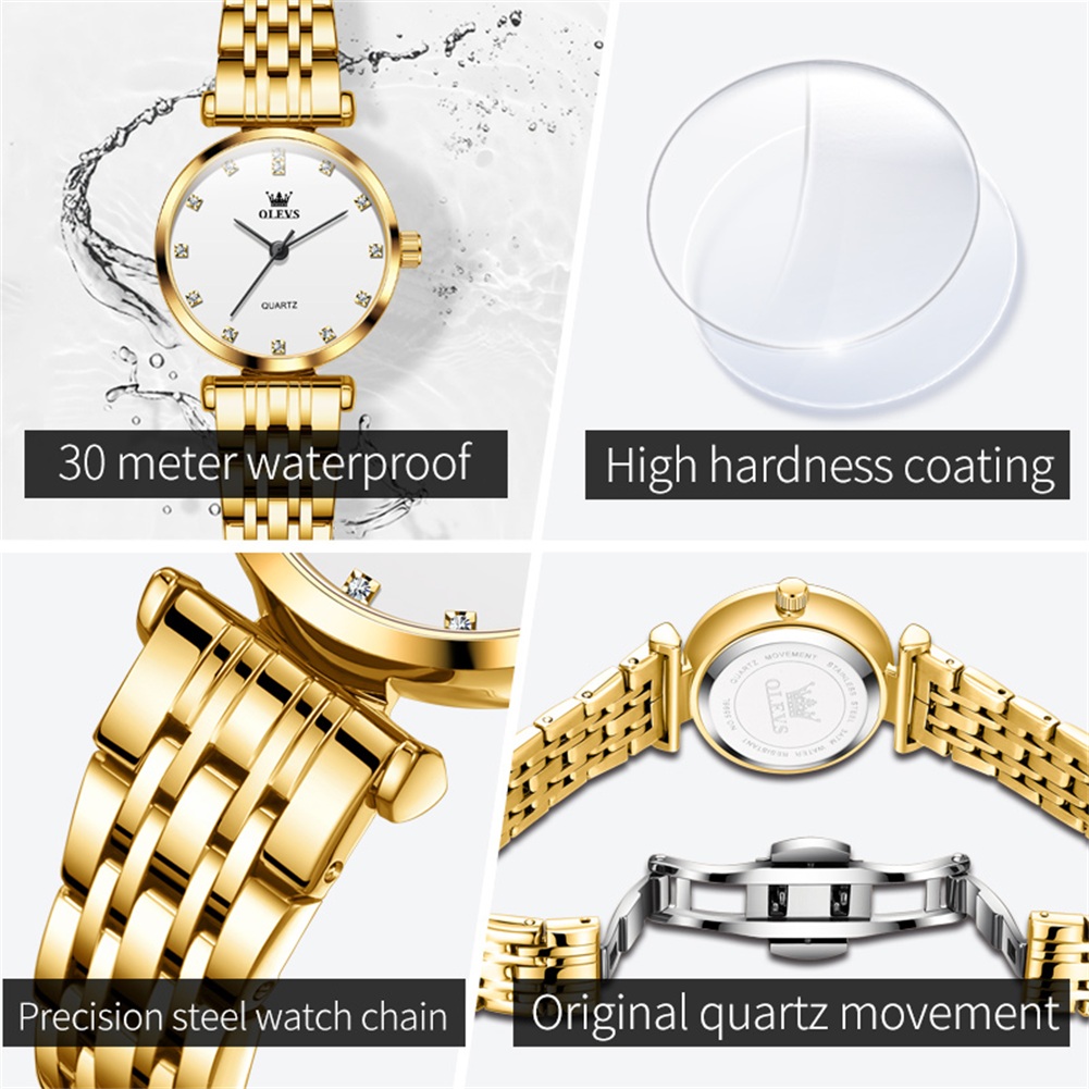 OLEVS 5596 marca superior reloj de cuarzo con diamantes para parejas reloj impermeable de lujo para hombres y mujeres reloj de pulsera Original de acero inoxidable 2024