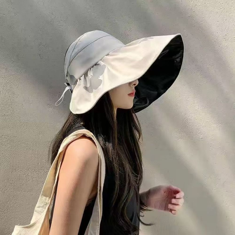 Fashion UV Protection Large Visor Sun Hat Foldable Wide Brim Summer Sun Cap Empty Top Korean Style Sunscreen Bucket Hat Outdoor