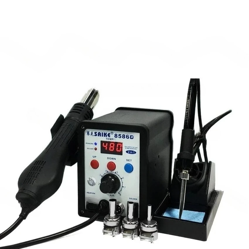 Cocok untuk meja las pistol udara panas digital 8586D 2-in-1 penyesuaian suhu besi solder listrik pematrian