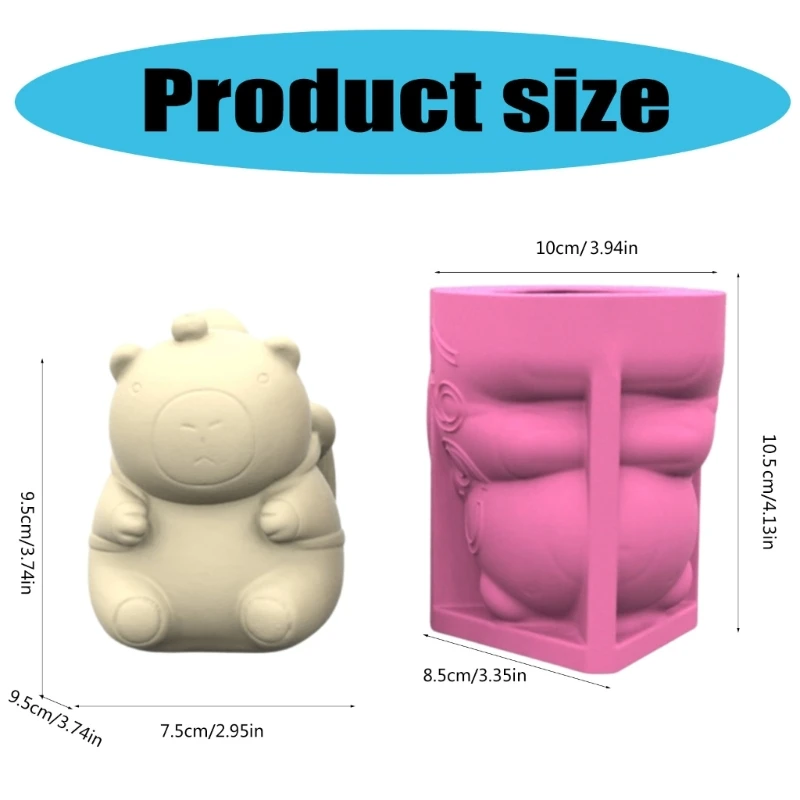 Figuras capibara dibujos animados 9,5 molde silicona 3D con forma resina, macetas flores suculentas, molde