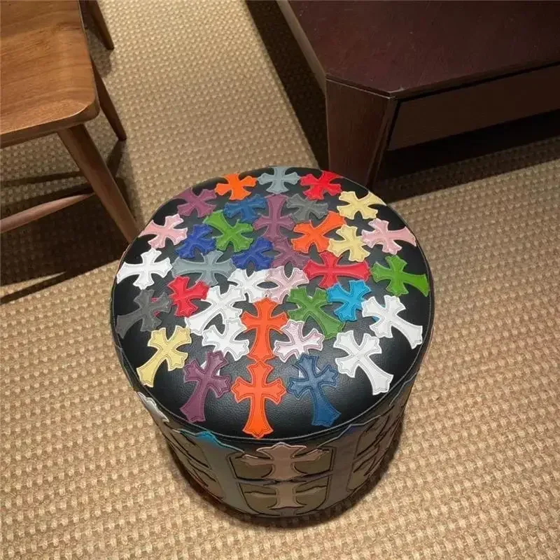 Taburete cruzado colorido, taburete de cuero para sofá, taburete bajo para sala de estar, muelle, moda creativa, zapatos ligeros de lujo, taburetes redondos para cambiar