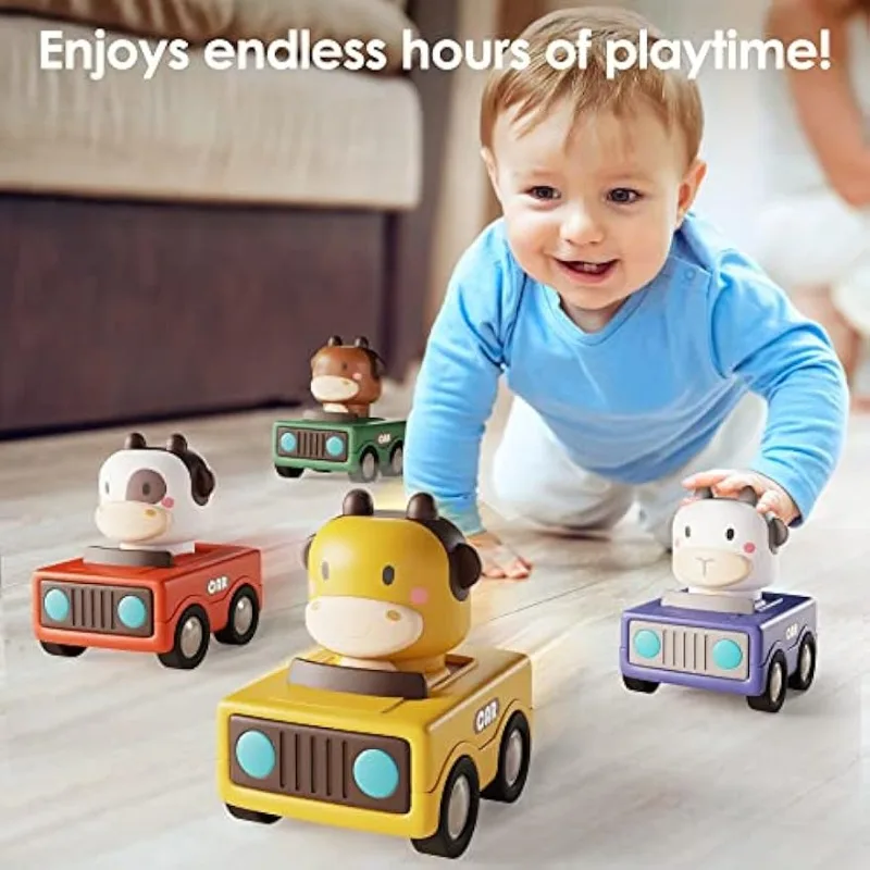 Press and Go รถของเล่นสําหรับเด็กวัยหัดเดิน 1-3,เด็กสัตว์รถแข่ง,ทารกเล่นชุดรถ, baby Push Go แรงเสียดทานของเล่นรถ