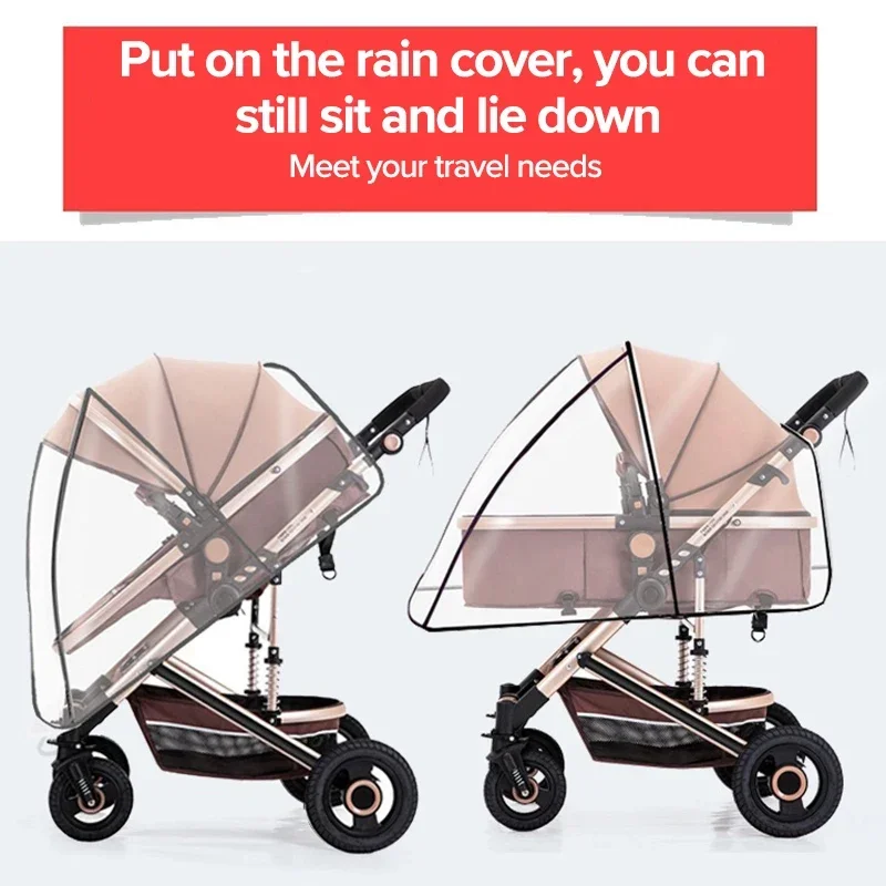 Capa universal à prova d'água para carrinho de bebê, acessórios para carrinho de bebê, proteção transparente contra poeira e vento, zíper aberto para carrinhos, capa de chuva