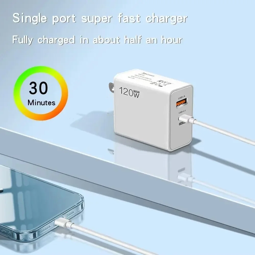 120 W USB Snelle Oplader Met Type C Kabel Snel Opladen Adapter Voor iPhone 16 Samsung Xiaomi Huawei PD Mobiele telefoons Snellader