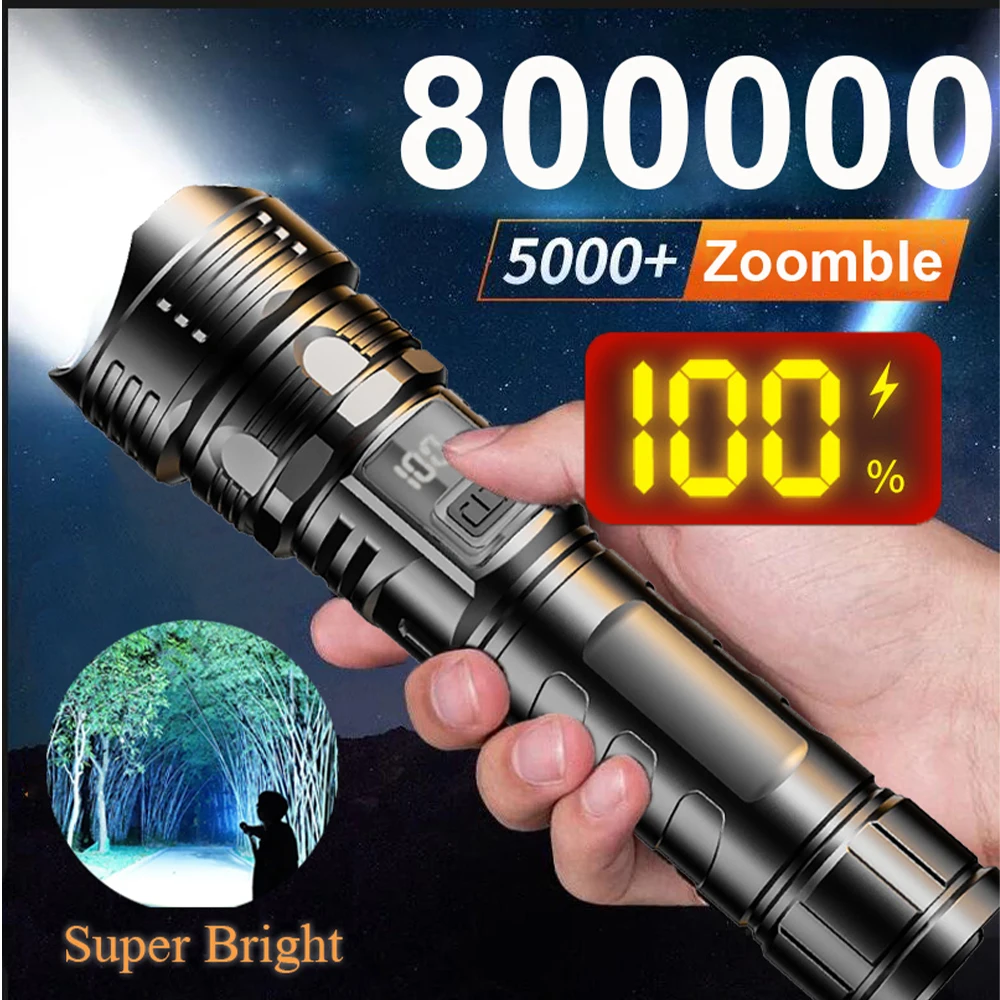 Hochleistungs-Laser-LED-Taschenlampen, USB wiederaufladbar, starkes Handlicht, multifunktionale Taschenlampe für Notfall-Camping