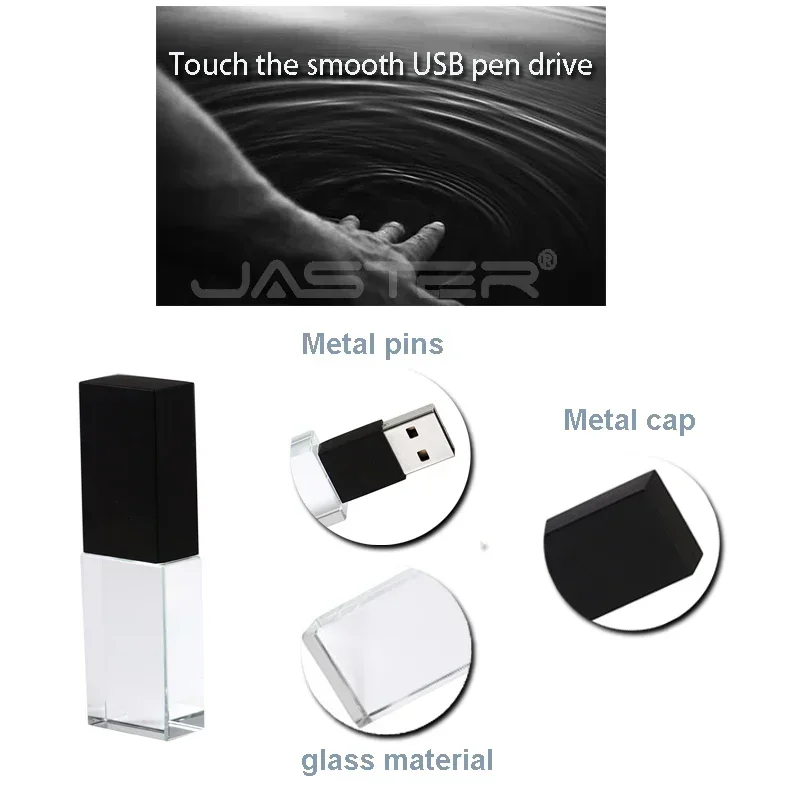 JASTER Pha Lê USB 2.0 4GB 8GB 16GB 32GB 64GB Cưới Quà Tặng Đèn LED Trên 10 chiếc Giá Rẻ Logo Camera Bút 100% Dung Lượng Thật