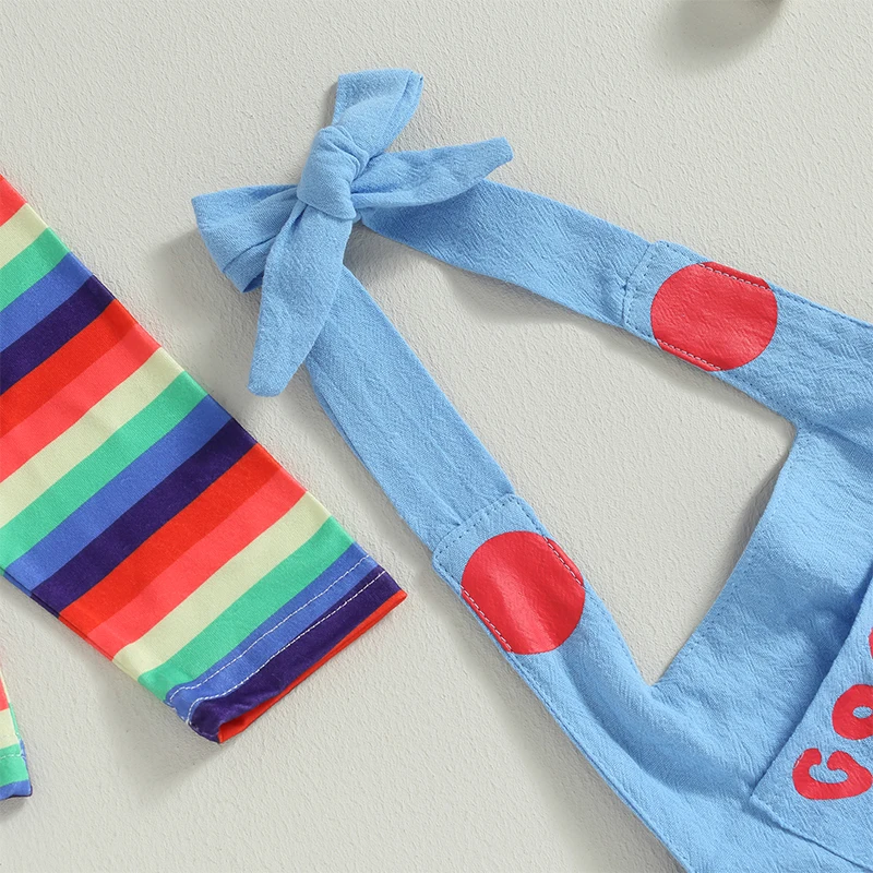2023-06-18 Lioraitiin 0-5Years Toddler Girl 3Pcs Halloween Set Rainbow Stripe Print Tops Letter Pattern Romper Long Socks