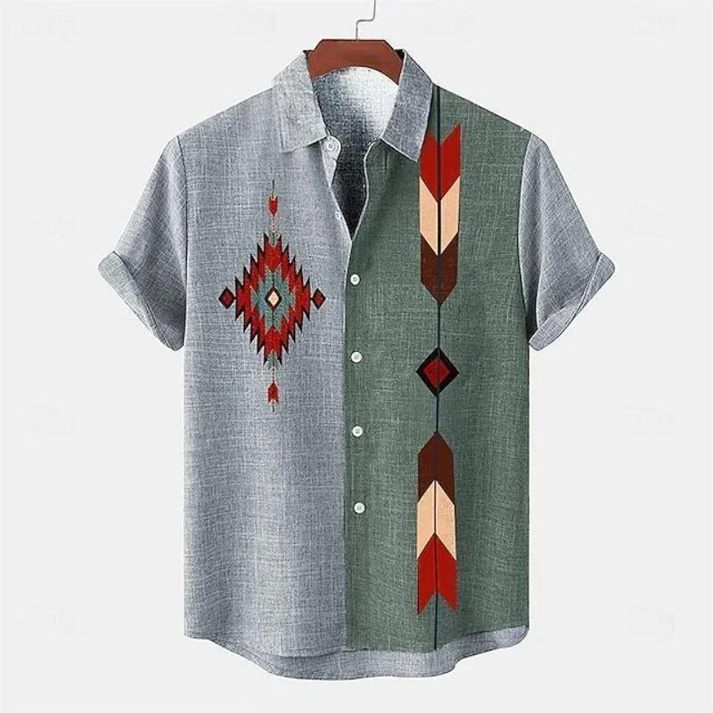 Camicia a maniche corte in cotone e lino 3D alla moda e minimalista, comoda vendita calda in estate e autunno, tribale africano