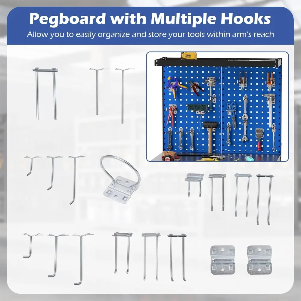Workbench with Pegboards, 290kg with 4 Shelves 19 Hanging Accessories & Robust Metal Frame 81 X 41 X 156 Cm, Workbenches