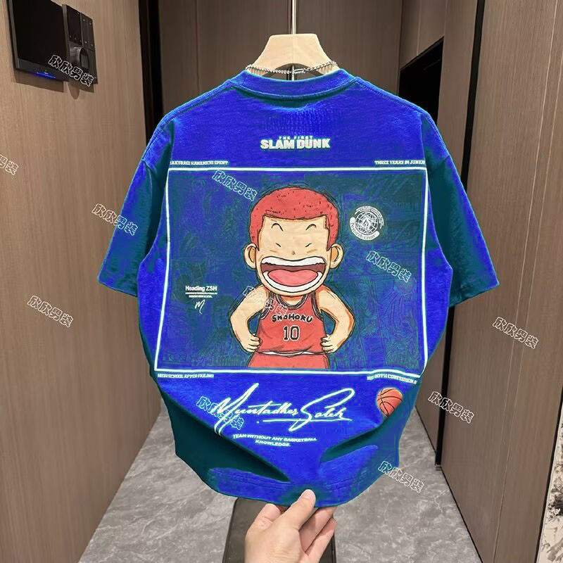 M-8XL 캐주얼 루즈한 일본 애니메이션 슬램 덩크 프린트 티셔츠, 오버사이즈 티, 남녀공용 적합