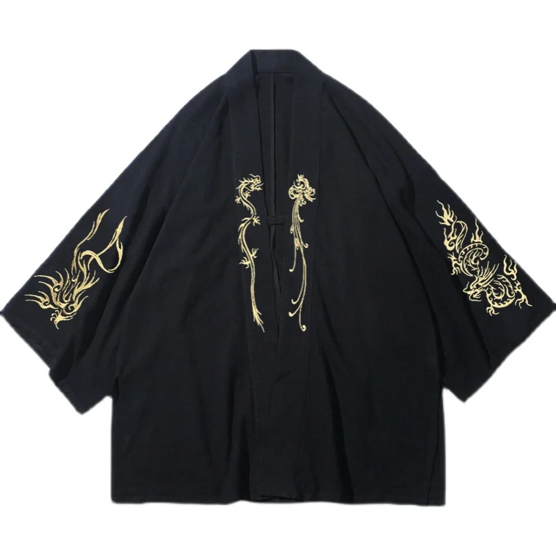 ชุดแฟชั่น Tai Chi ชุดคลุมคาร์ดิแกนปักลายสไตล์จีนของผู้ชายจาก Hanfu เสื้อคลุมกิโมโน5XL ขนาดใหญ่เสื้อโค้ทผู้ชายโบราณ