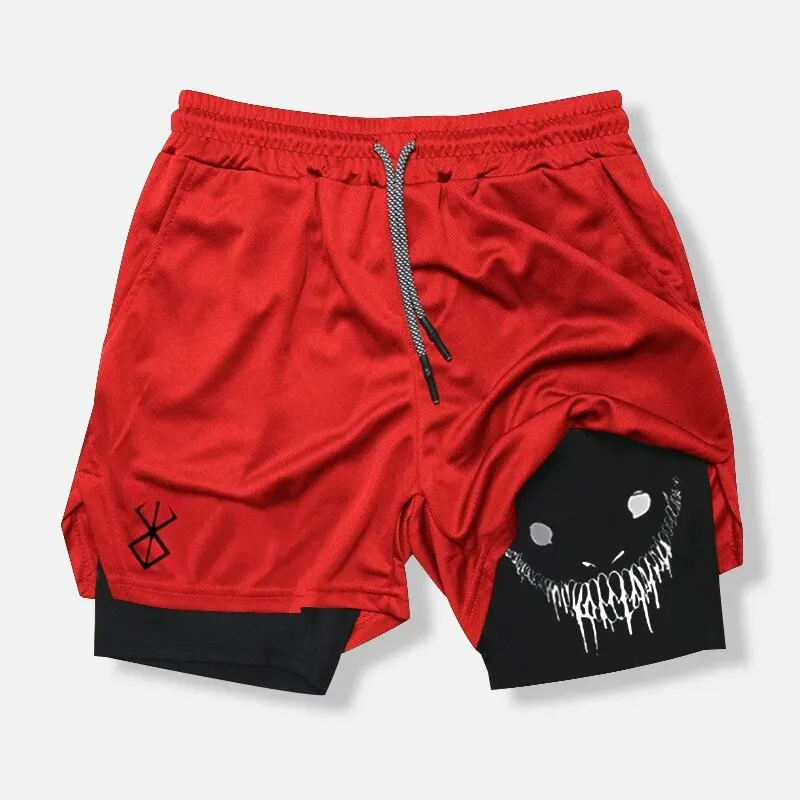 メンズ速乾性フィットネストレーニングショーツ,シルバープリント,ジム,ビーチ,ジョギング,アウトドアスポーツウェア,夏,新品,2 in 1, 2024