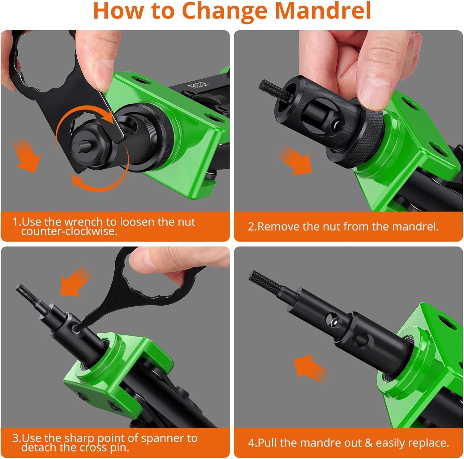 Proster 14" Riveteuse Pince à Rivets Professionnelle Pistolet à Écrous Robuste Sertir Kit Klinknagels met 6 Mandrins