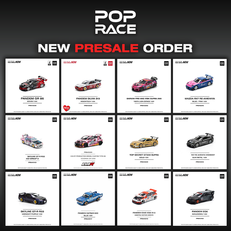 PreSale POP Race 1:64 Supra Top Secret CLK GTR KPGC10 Singer R32 R33 CIVIC EG6 RX7 Chrome Diecast Car Model Collection Toys