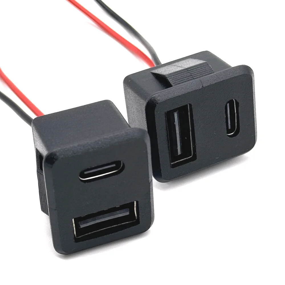 1/3PCS 20V 3A Double layer USB female base type-c socket a female USB lamp charging socket power socket with cable 3A connector