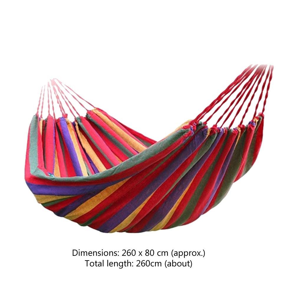 1-2 Person Canvas Hammock Portable 264lbs Capacity Stripe Cotton Rainbow Hanging Bed 102x32 in for Outdoor Indoor with Carry Bag