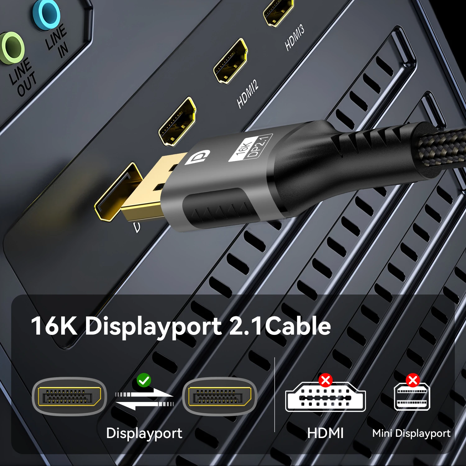 FDBRO Displayport 2.1 16K DP Cable 8K@120Hz/60Hz 4K@240Hz 80Gbps HDR Video Audio Cable for Laptop Xbox Projector Gaming Monitor