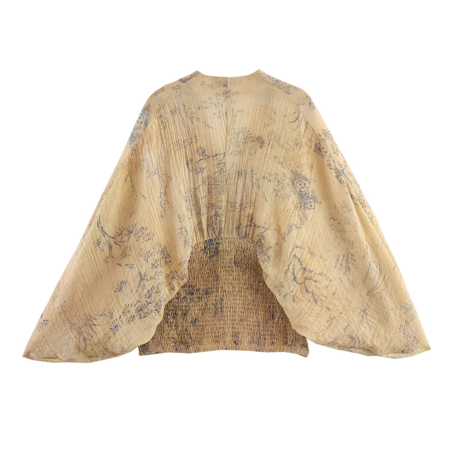 Verão feminino 2025 novo estilo de moda europeu e americano com decote em v manga morcego solto impresso topo