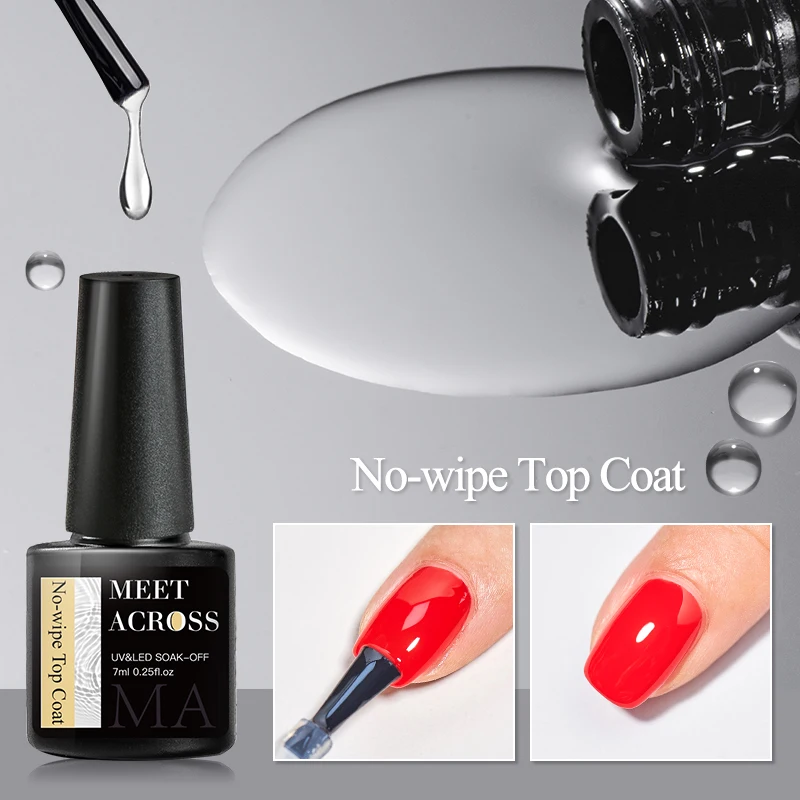 พบกับข้าม 7ml Base Top Coat เจล Polish Soak Off กึ่งถาวร UV เจลเล็บเคลือบเงาฐานเจล Top Coat เจลเคลือบเงาเล็บ