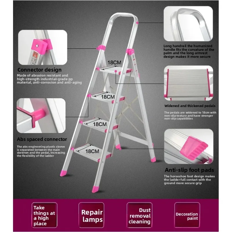 Aluminum Alloy Ladder, Household Folding Zigzag Ladder, Thickened Multifunctional Telescopic Ladder, Four or Five Step Project