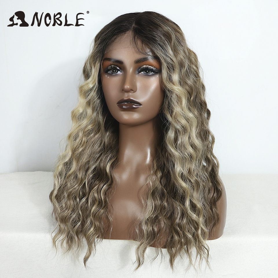 Edle synthetische Lace-Front-Perücke, lang, lockig, 50,8 cm lang, mittlerer Teil, Spitzenperücke für Frauen, Lace-Front-Perücke, Ombre-Blond, Cosplay-Perücke