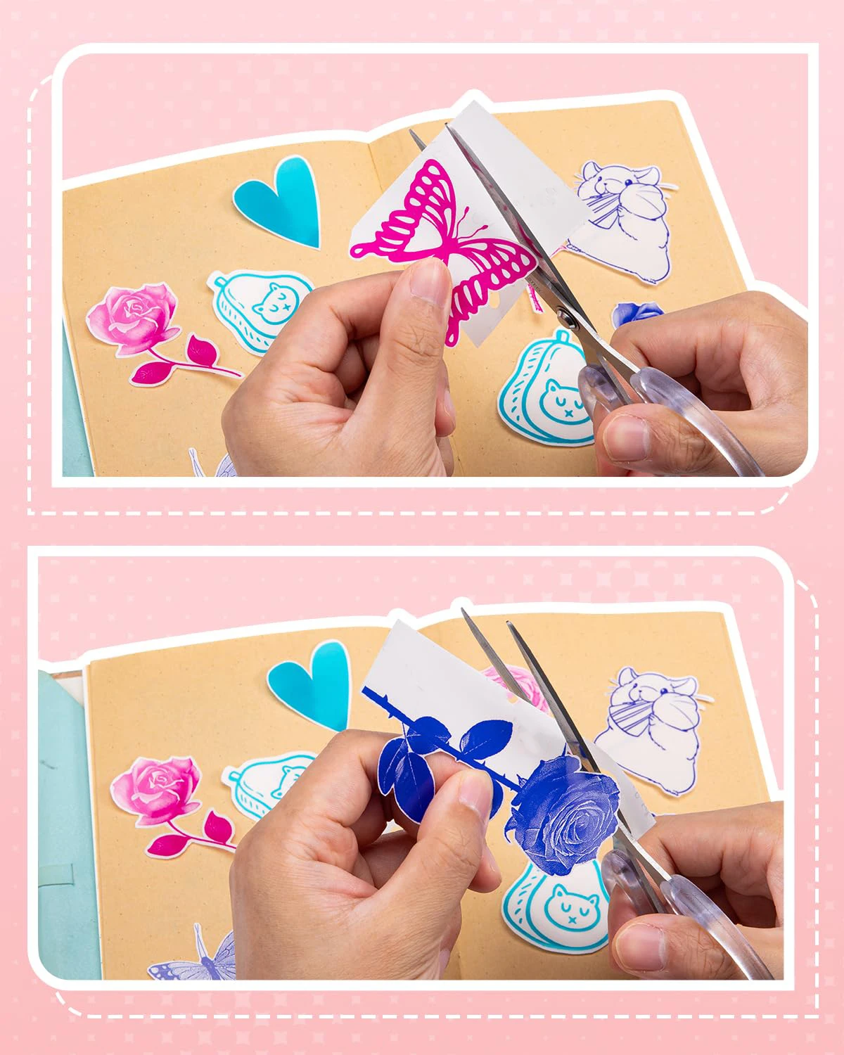 57 mm transparentes, selbstklebendes Thermopapier, Cyan/Rosa/Blau/Schwarz auf transparentem, glänzendem Mini-Thermodrucker für Scrapbook-Notizen