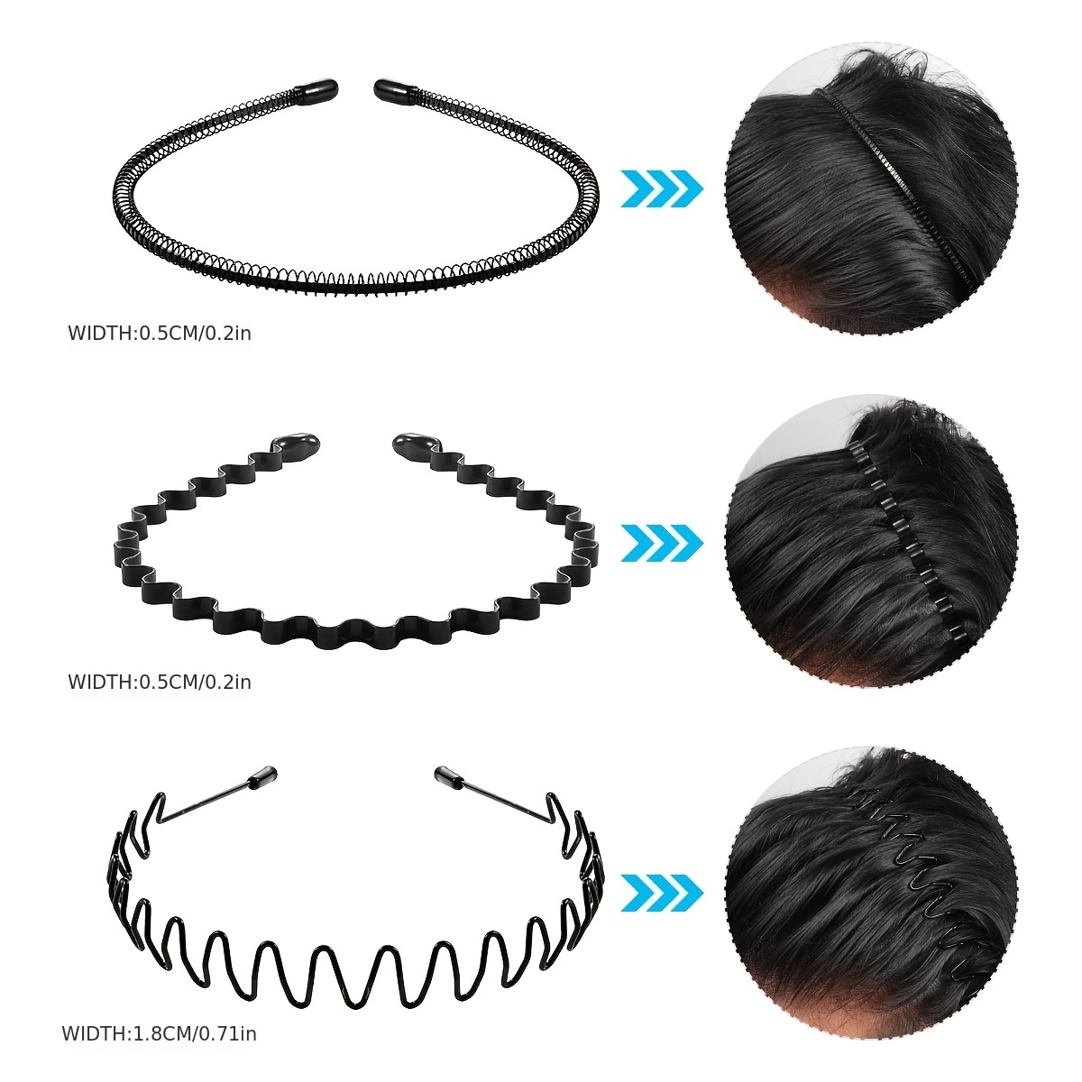 6 pçs bandana de metal para homens mulheres moda faixas de cabelo esportes ao ar livre antiderrapante suave elástico dentes pente unisex acessórios para o cabelo