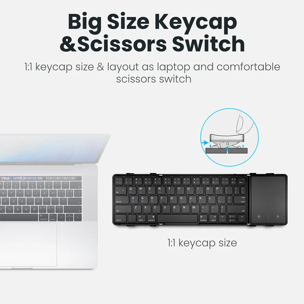 Zusammenklappbare Bluetooth-Tastatur mit Touchpad, kabellose faltbare Tastatur mit PU-Leder für iOS, Android, Windows, unterstützt 3 Geräte