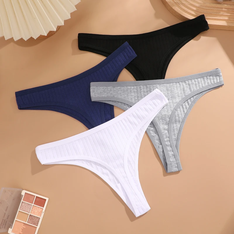 6 Pz/set Tessuto di Cotone delle Donne Perizoma Mutandine Femminile A Coste A Vita Bassa G-String Signore Bikini Sexy di Colore Solido Morbido Intimo S-XL