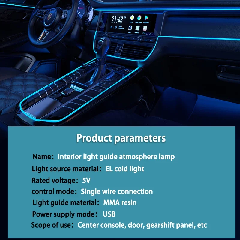 1PC 3M Blue RGB ภายในรถ Ambient LED Light Strip ที่มองไม่เห็น USB ไฟเบอร์ออปติกบรรยากาศโคมไฟ