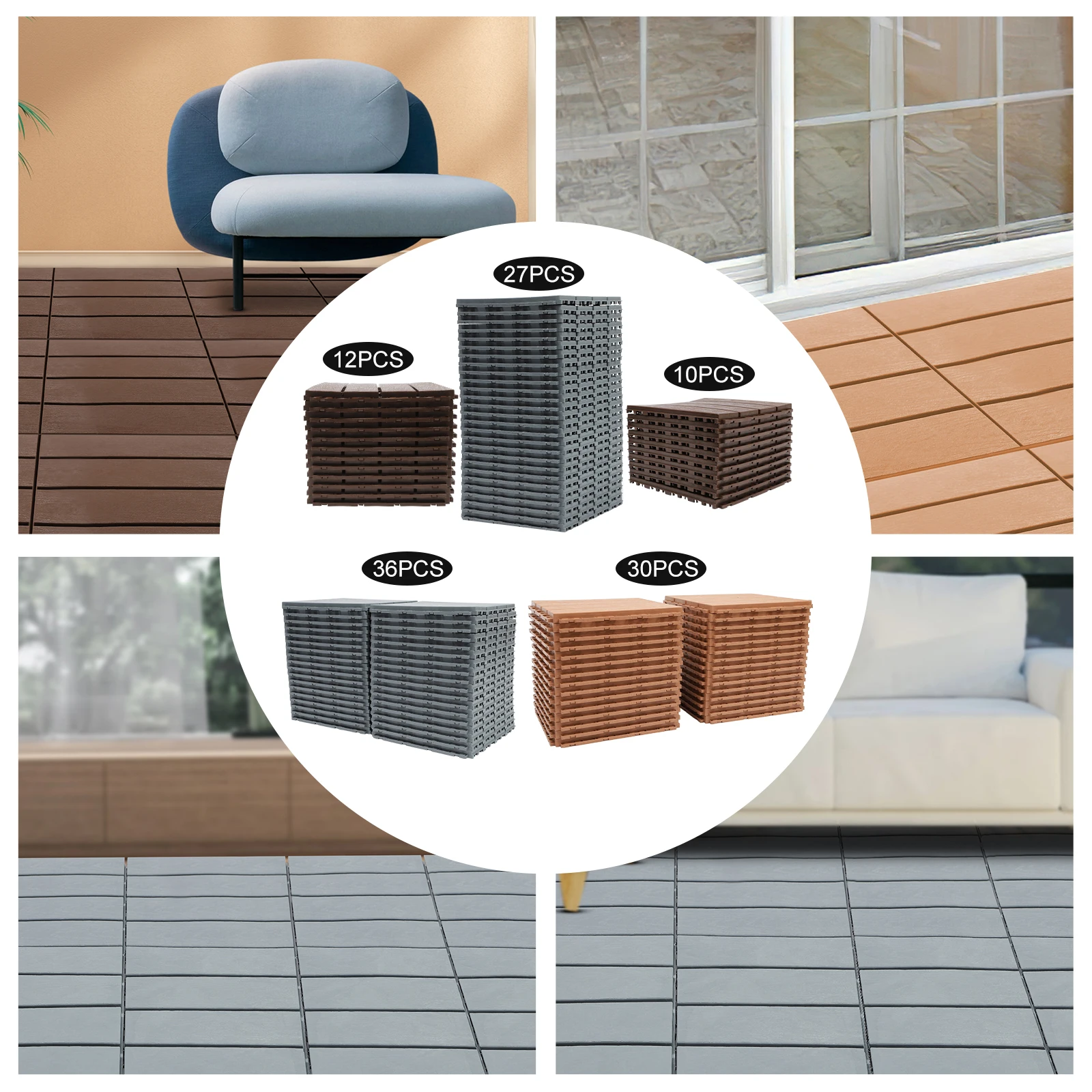Interlocking Patio Deck Tiles, 30-Pack, Heat-Resistant PP Material, Nonslip Surface, Easy to Install and Clean