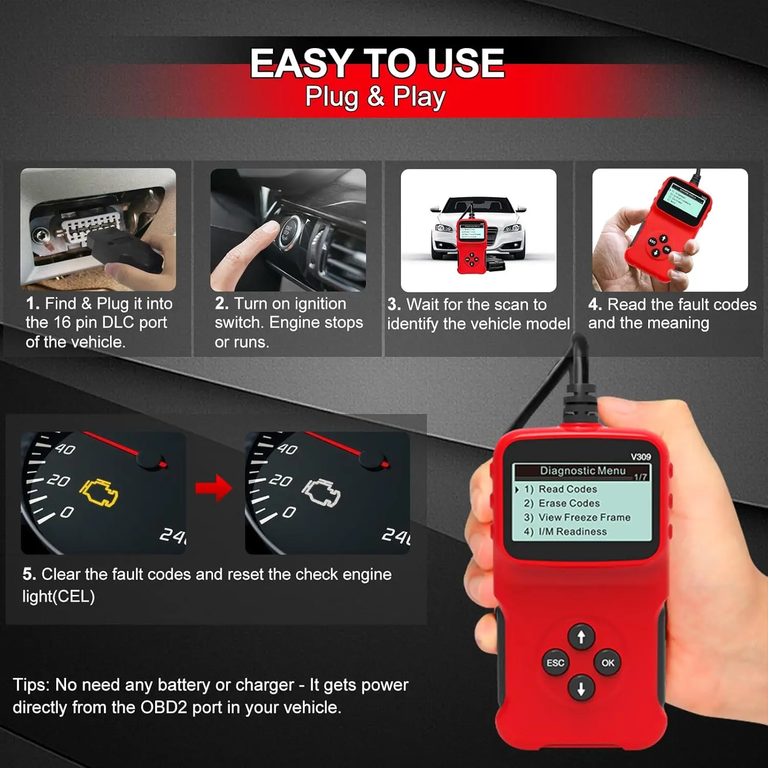 V309 Obd2 Scanner Auto Diagnostisch Hulpmiddel Motorproblemen Code Reader Obd2 Automotive Volledige Functie Scan Tool