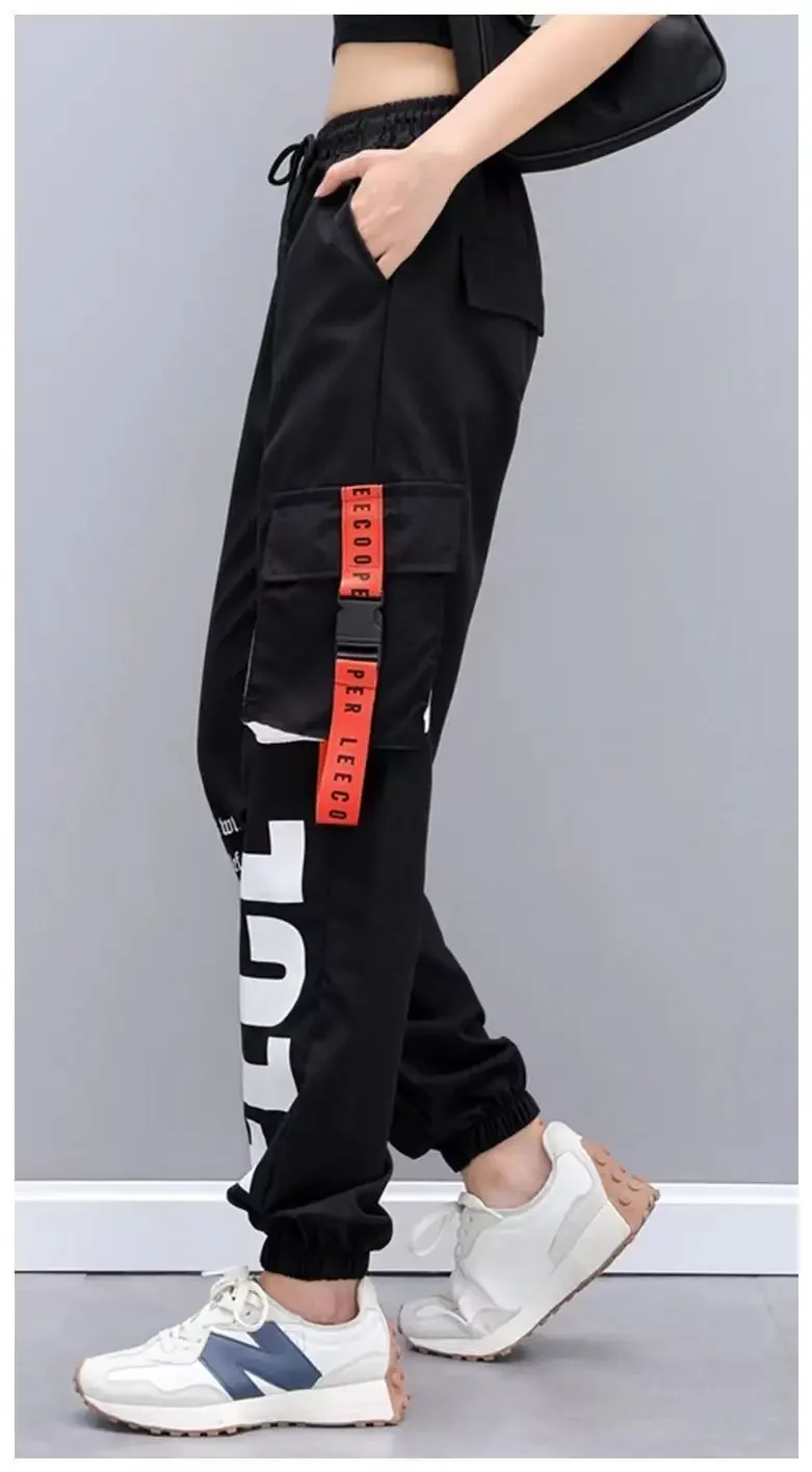 ใหม่ผู้หญิงกางเกง INS Harem กางเกงแฟชั่น Punk กระเป๋า Jogger กางเกงโซ่ Harajuku Elastics เอวสูง Streetwear 99