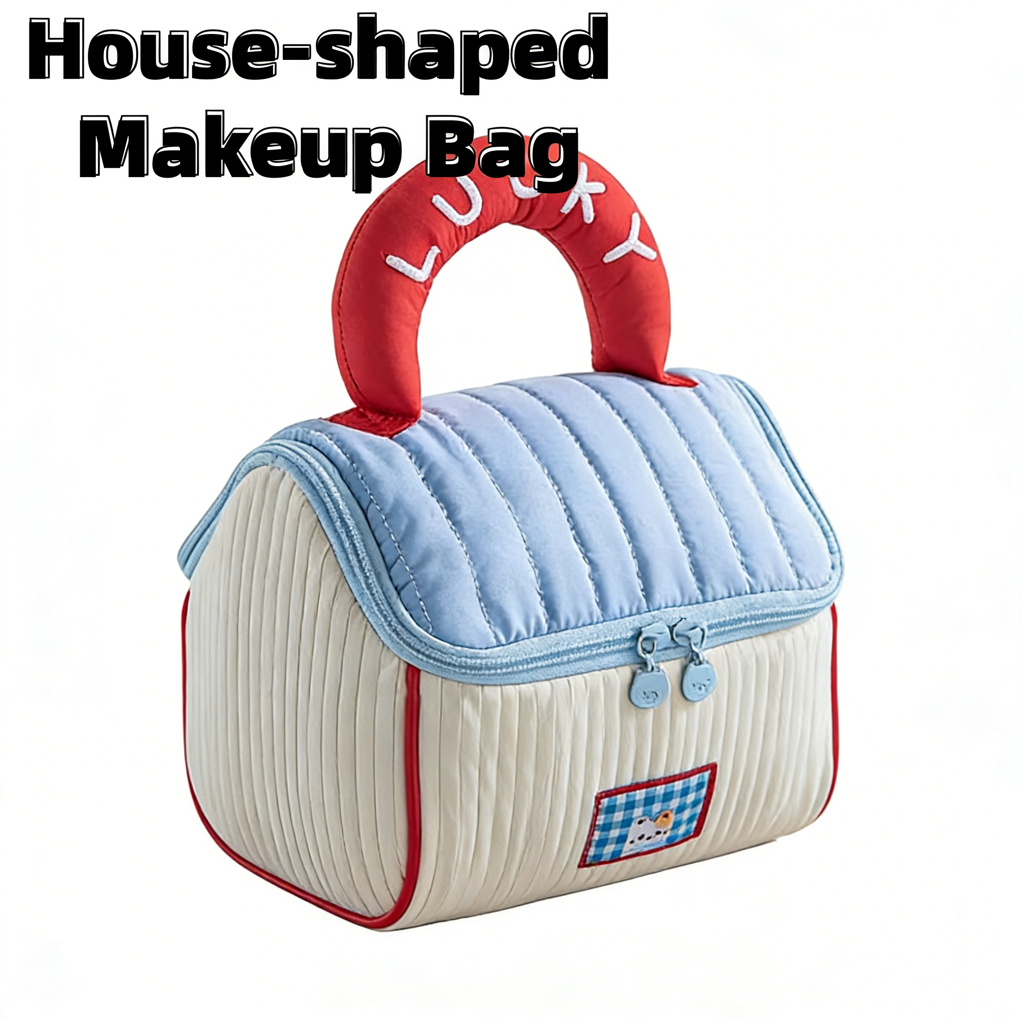 201-Nuevo estilo Bolsa elegante de gran capacidad en forma de casa: bolsa de cosméticos de viaje portátil con diseño de nicho y lindo patrón de dibujos animados