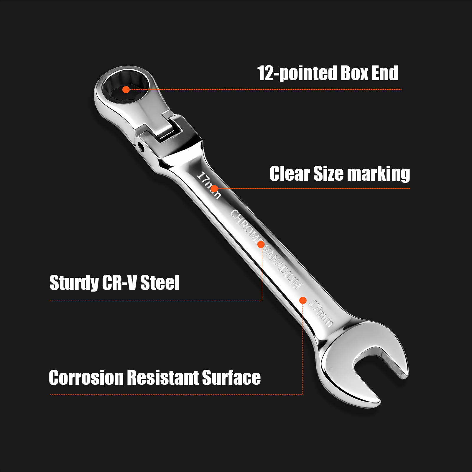 1pc Ratchet Wrench of Keys Spanner Hand Tool 6-22mm 72-Tooth Ratcheting Flexible Head Mirror Finish