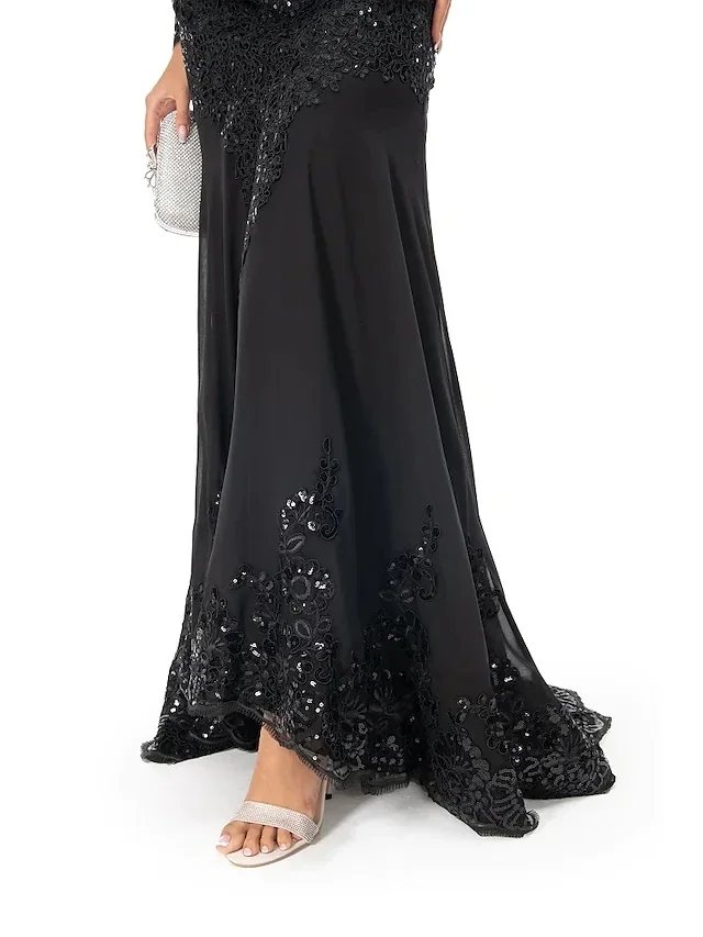Meerjungfrau/Trompete Abendkleid funkeln Kleid Heimkehr Sweep/Pinsel Zug Langarm Illusion Hals Spitze mit Applikationen