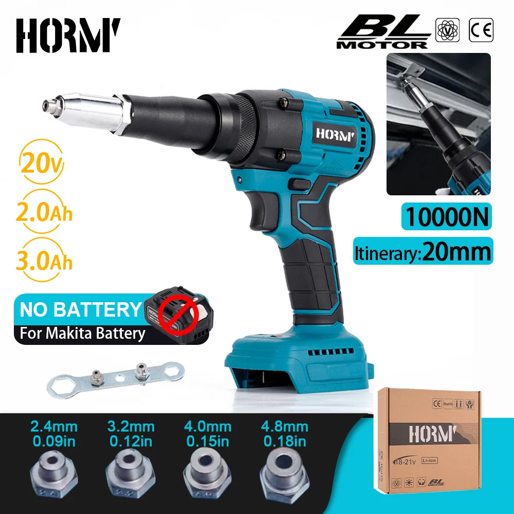 Hormy-pistola de remaches eléctrica sin escobillas, herramienta de taladro recargable para batería Makita de 18V